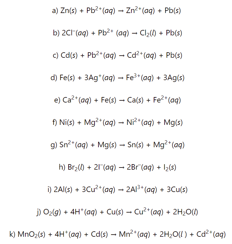 Calculate the cell potential of the redox reactios